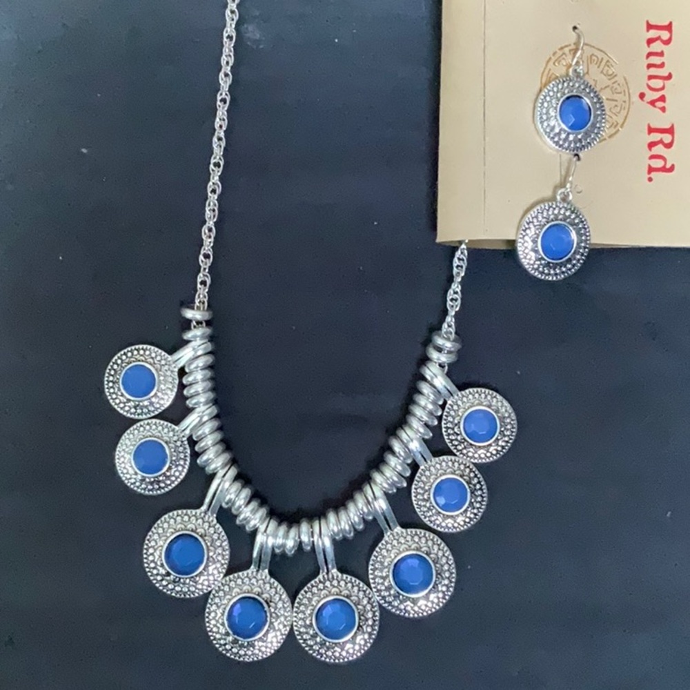 Ruby Rd. Silver and Blue Statement Necklace & Earring set